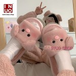 Sandalia de felpa de cerdito rosa ,Zapatillas de felpa suave para mujer